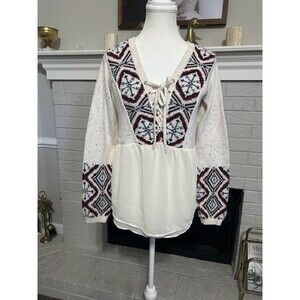 Abercrombie & Fitch Mixed Media Boho Sweater Chiffon Womens Lg Nordic Ski Winter
